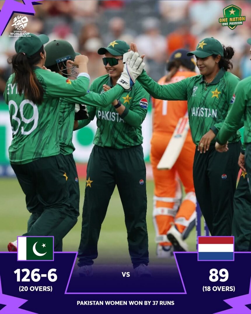 Fatima Sana leads Pakistan Women in a 37-run win over Netherlands at the T20 World Cup