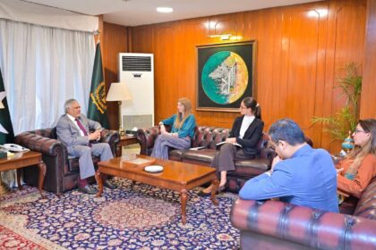 Jane Marriott and Ishaq Dar discuss Pakistan-UK relations in Islamabad