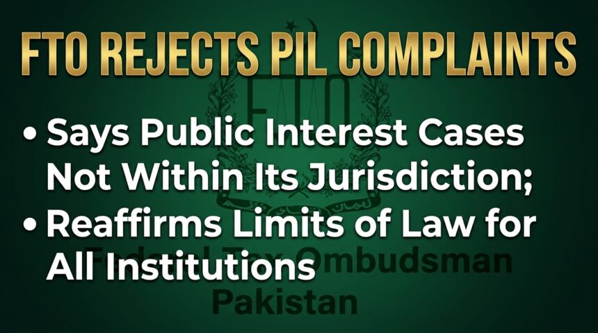 Federal Tax Ombudsman jurisdiction ruling on PIL complaints in Islamabad