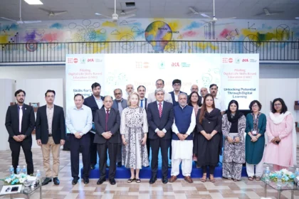 Participants at the launch of the digital life skills education pilot at Islamabad College for Boys G-6/3
