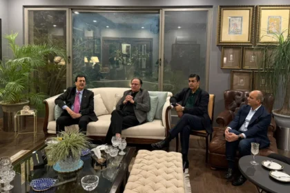 Senate Chairman Syed Yousaf Raza Gilani speaking at a dinner in Islamabad