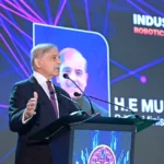 Prime Minister Shehbaz Sharif addressing the Indus RAS Robotics and Autonomous Systems Expo 2026 in Islamabad