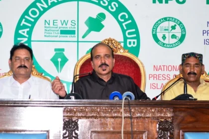 Zubair Ahmed Jaral addressing a press conference in Islamabad