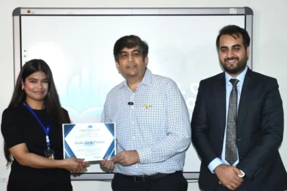 Speakers and guests at the May Day Foundation and Virtual City School education initiative launching ceremony in Islamabad