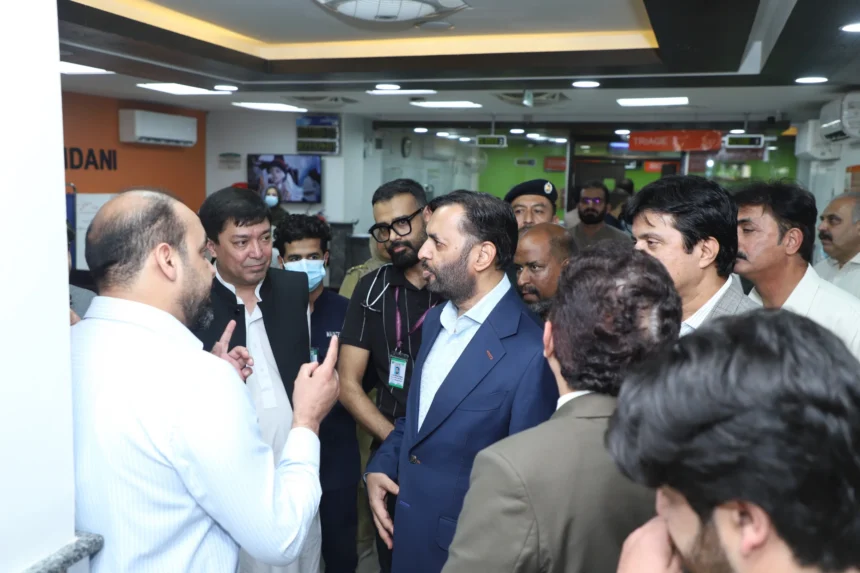 Federal Health Minister Mustafa Kamal reviewing the new emergency centre at PIMS