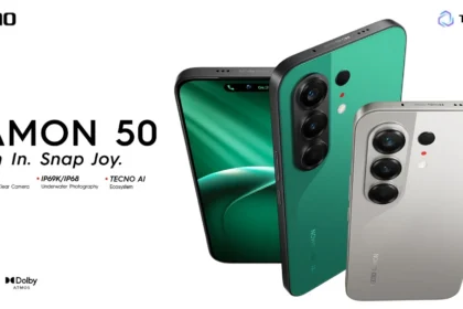 TECNO CAMON 50 premium smartphone highlighting camera, AMOLED display and durability features