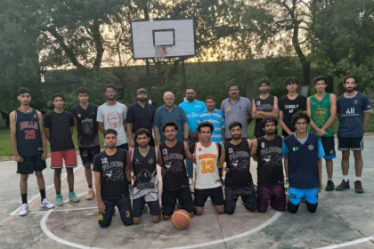 Basketball players during Rawalpindi Division Basketball Association trials at Lalkurti