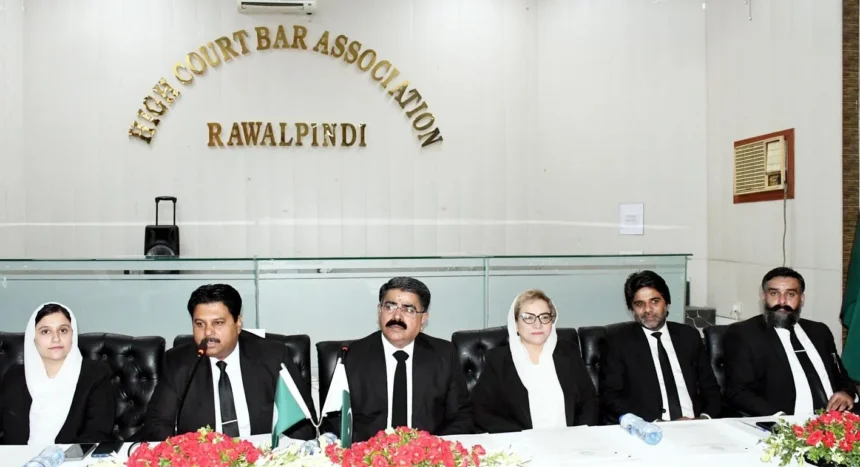 Lawyers attending a bar association meeting in Rawalpindi