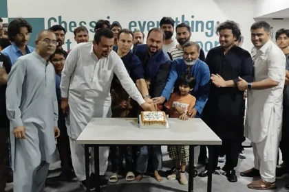 Chess Federation of Pakistan officials and players marking World Chess Day in Islamabad