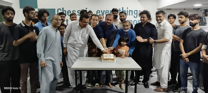 Chess Federation of Pakistan officials and players marking World Chess Day in Islamabad