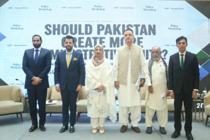 Barrister Danyal Chaudhry addressing a policy workshop in Islamabad