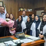 Professor Dr Muhammad Naeem Taj with Capital Hospital nursing representatives during a felicitation ceremony