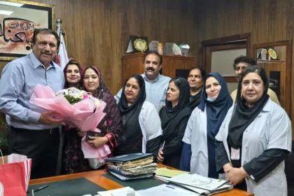 Professor Dr Muhammad Naeem Taj with Capital Hospital nursing representatives during a felicitation ceremony