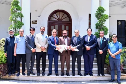 Zahid Bakhtawari meeting RCCI President Usman Shaukat and business community members in Rawalpindi