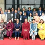 Vice Chancellors and senior university officials pose with Minister of State Wajiha Qamar at the HEC workshop