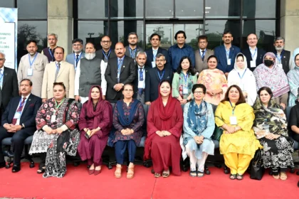 Vice Chancellors and senior university officials pose with Minister of State Wajiha Qamar at the HEC workshop