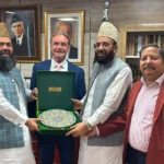 Sardar Muhammad Yousaf meeting Maulana Abdul Khabir Azad and Dr Leif Hetland in Islamabad
