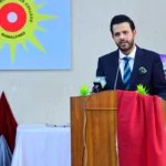 Barrister Danyal Chaudhry addressing Youm-e-Istehsaal Kashmir ceremony in Rawalpindi
