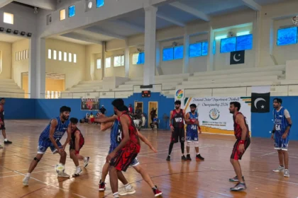 Players and officials at the opening ceremony of the National Inter-Department Netball Championship 2026 in Karachi