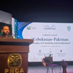 Uzbek artists perform at a cultural concert at PNCA in Islamabad