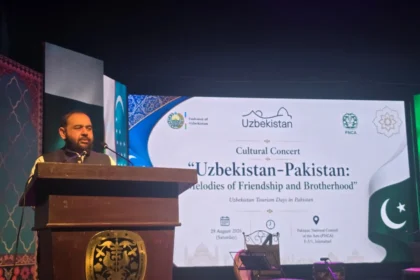 Uzbek artists perform at a cultural concert at PNCA in Islamabad
