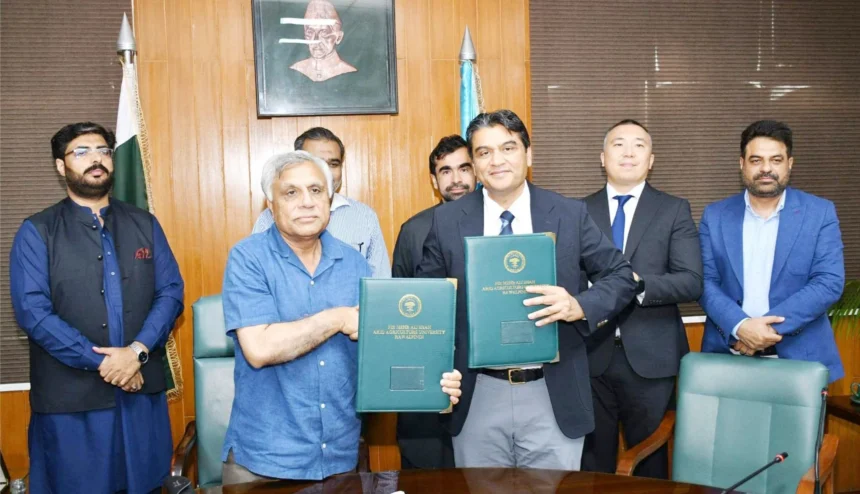 PMAS-AAUR and Nazarbayev University officials at MoU signing ceremony in Rawalpindi