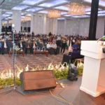 Senate Chairman Syed Yousaf Raza Gilani addressing the Pakistan International Auto Show Gala Dinner