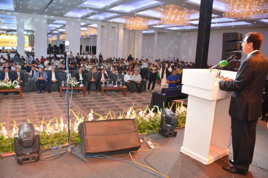 Senate Chairman Syed Yousaf Raza Gilani addressing the Pakistan International Auto Show Gala Dinner