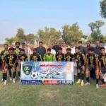 Players in action during the Chacha Saif-ur-Rehman Memorial Football Championship opening match