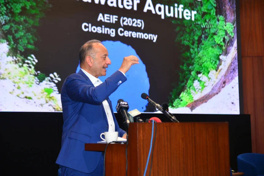 Dr Musadik Masood Malik addressing an event on protecting Islamabad’s aquifers
