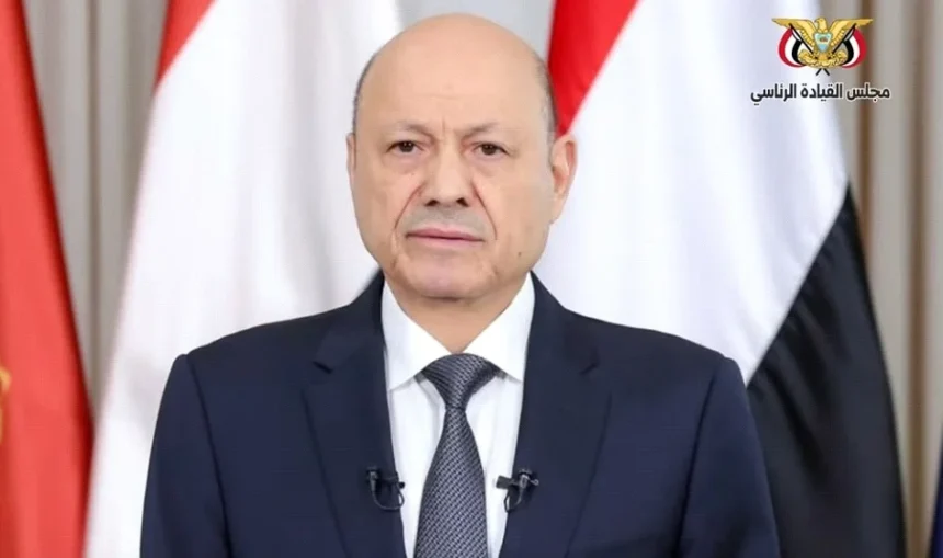 Yemeni President Dr Rashad Mohammed Al-Alimi addressing the 26 September Revolution anniversary