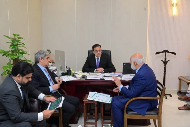 HEC Chairman Niaz Ahmad Akhtar meeting Senator Ahad Cheema on IT skills assessment and computing education accreditation