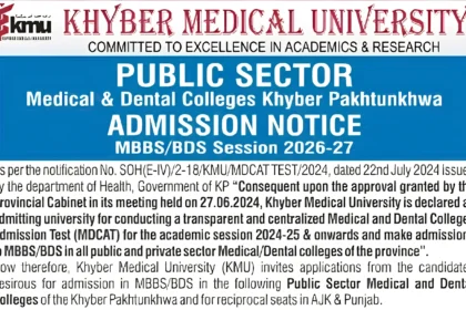Khyber Medical University admissions notice for MBBS and BDS programmes
