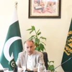 Federal Minister for Climate Change Dr Musadik Malik addressing a seminar on migration governance