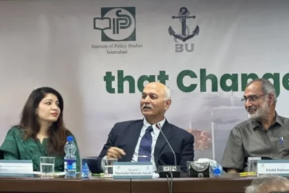 Senator Mushahid Hussain Sayed speaking at an IPS talk in Islamabad