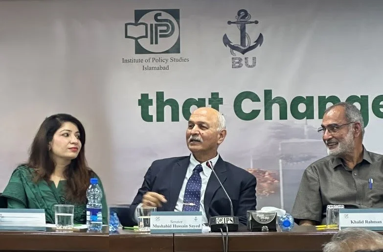 Senator Mushahid Hussain Sayed speaking at an IPS talk in Islamabad
