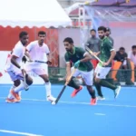 Pakistan players in action during Asian Games quarter-final against Oman