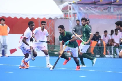 Pakistan players in action during Asian Games quarter-final against Oman