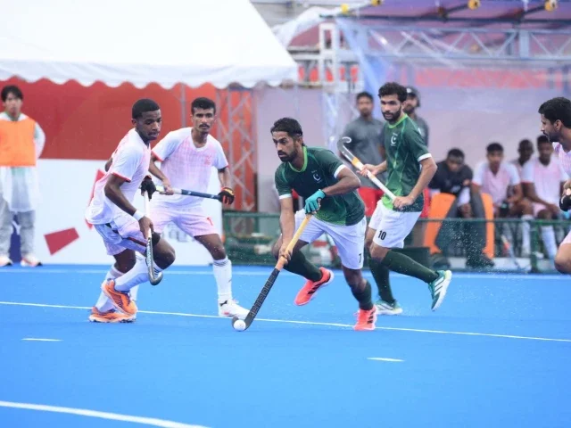 Pakistan players in action during Asian Games quarter-final against Oman