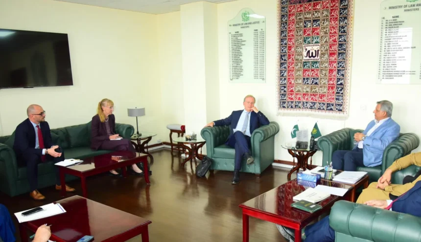 Senator Azam Nazeer Tarar meeting German Commissioner Thomas Rachel in Islamabad
