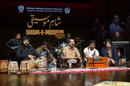 Classical musicians performing at Sham-e-Moseeqi at PNCA Auditorium Islamabad