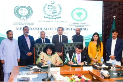 CCRA and PMAS-AAUR representatives signing MoU on cannabis research and regulation