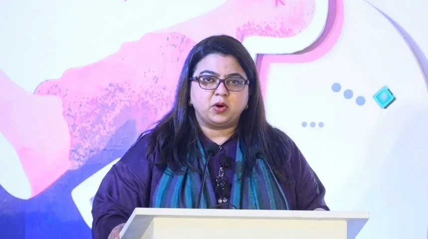 Federal IT Minister Shaza Fatima Khawaja addressing a summit on children online protection