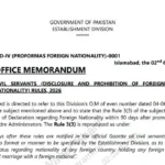 Establishment Division memorandum on foreign nationality declaration for civil servants