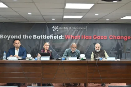 Speakers at IPS seminar in Islamabad discussing the Gaza conflict