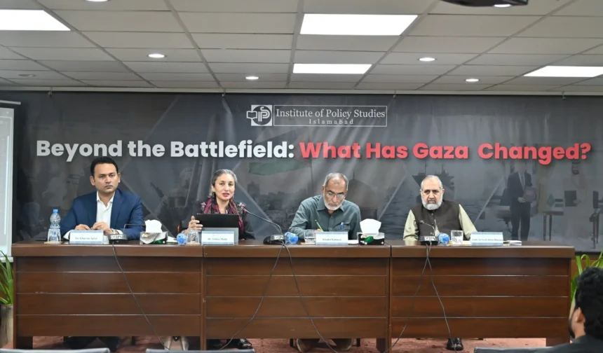 Speakers at IPS seminar in Islamabad discussing the Gaza conflict
