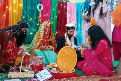 Students at Government Girls Degree College Nahqi Cultural Day in Peshawar