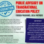 Higher Education Commission list of approved TNE institutions in Pakistan