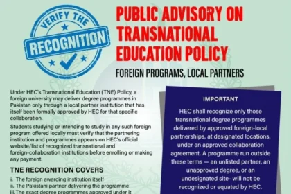 Higher Education Commission list of approved TNE institutions in Pakistan