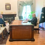 Prime Minister Shehbaz Sharif meets Federal Minister Riaz Hussain Pirzada in Islamabad